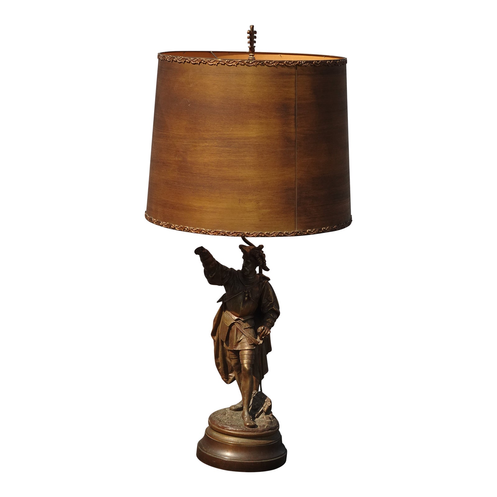 42" Tall Vintage Gold Table Lamp of Soldier Baroque 17th Century