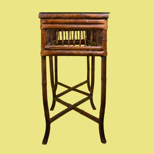 Coastal Late 20th Century Brighton Style Burnt Bamboo Console Table For Sale - Image 3 of 4