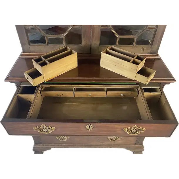 American Chippendale Mahogany China Cabinet Bookcase For Sale - Image 10 of 18