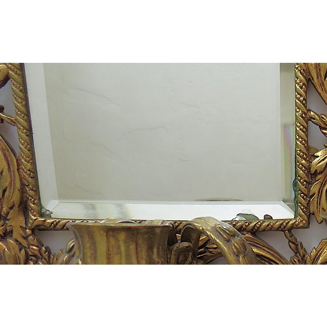 Metal 19th C. Gilt Metal Wall Sconce W/ Beveled Mirror Antique Victorian For Sale - Image 7 of 8