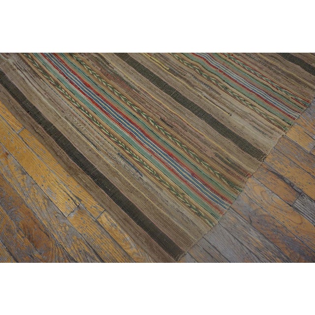 Amazing Earthy Tones Background Color With Stripe Pattern Antique American Rag Rug For Sale - Image 10 of 10