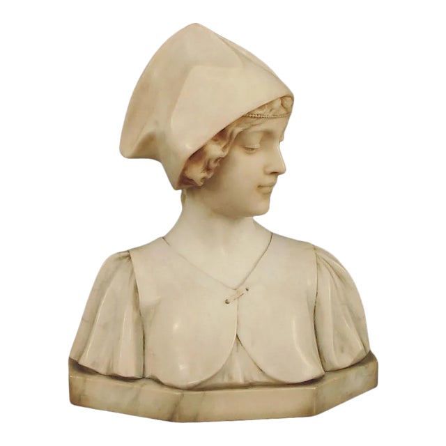 1920s Art Deco Carved Alabaster Bust of a Young Woman, Italian For Sale