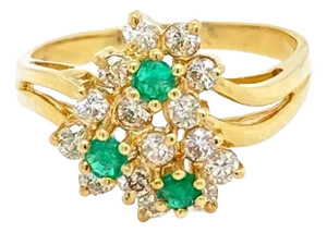 Diamond & Emerald 14k Yellow Gold Floral Ring, Size 8.5