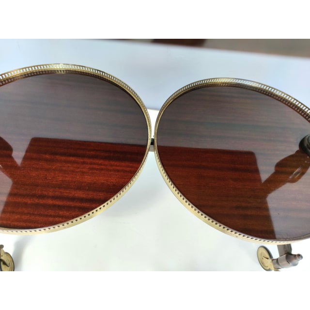 Vintage Walnut Serving Cart Table with 2 Sliding Shelves, Italy For Sale - Image 10 of 12