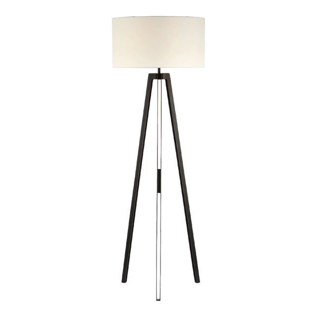Ian K. Fowler for Visual Comfort Signature Longhill Large Tripod Floor Lamp in Aged Iron with Linen Shade For Sale
