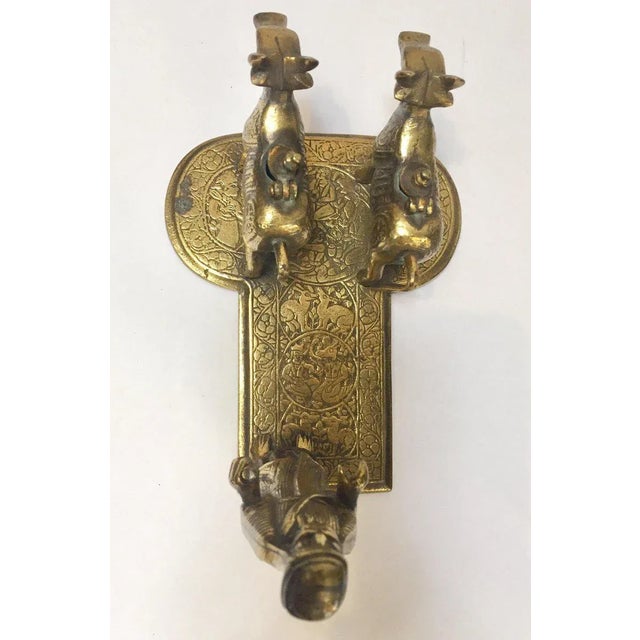 Brass Hindu Temple Oil Lamps Figures a Two Cows and Holly Man Standing For Sale - Image 12 of 13