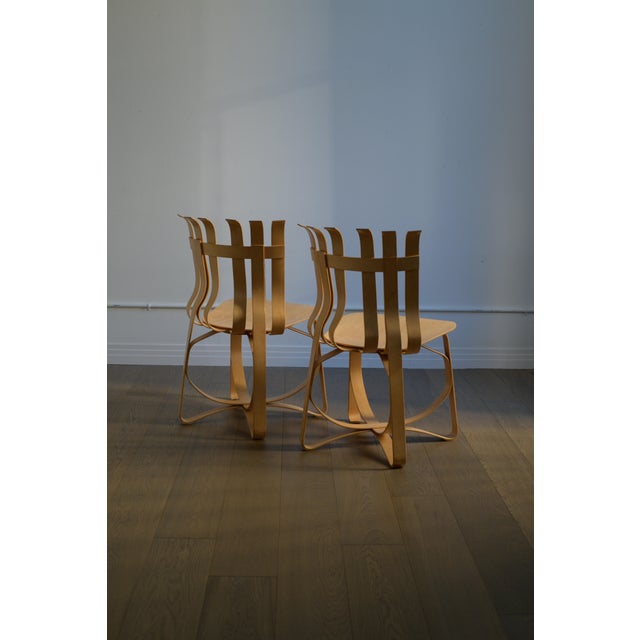 1990s Pair of Frank Gehry "Hat Trick" Dining Chairs for Knoll, Bentwood Maple, Signed & Dated 1990 For Sale - Image 5 of 9