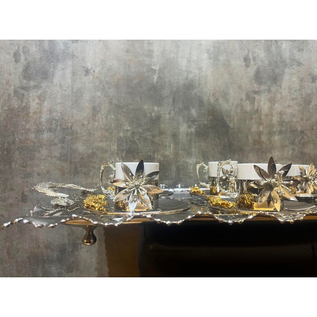 Large Floral Copper Tea Service, Set of 6 For Sale - Image 6 of 15