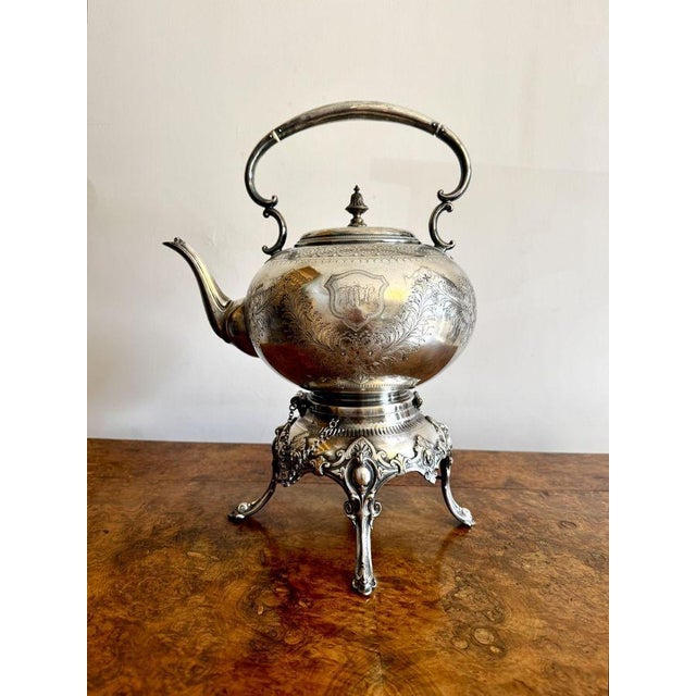 Antique Edwardian Silver-Plated Spirit Kettle on Stand, 1900, Set of 3 For Sale - Image 7 of 7