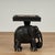 Impressive pair of antique Anglo Indian stands crafted in teak having tops with center carved elephants and inlaid bone...