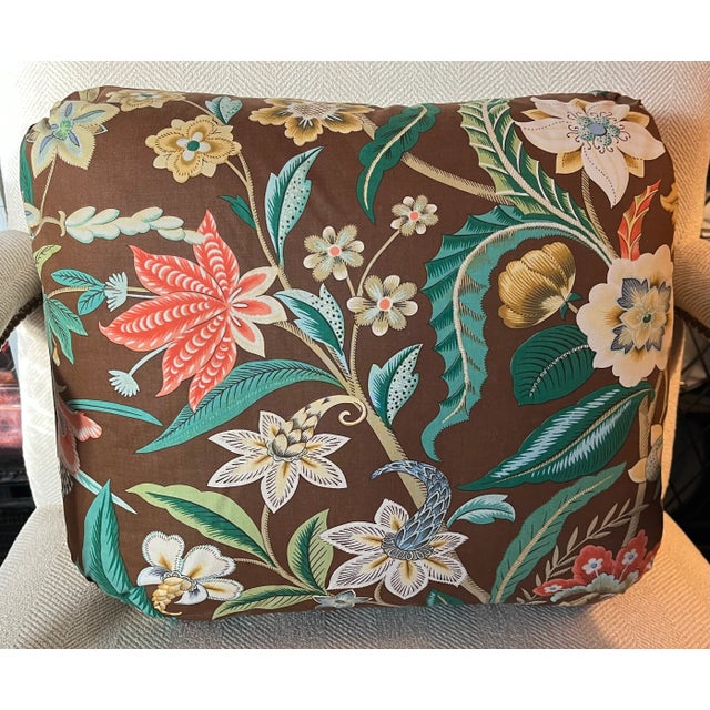 Tropical Floral Chintz Pillows on Brown Ground - A Pair For Sale - Image 10 of 13