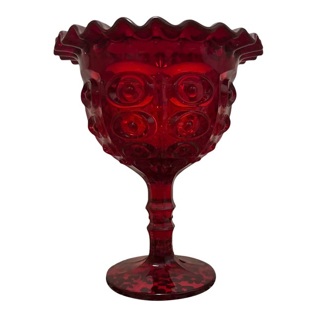 Mid-Century Modern Viking Style Glass Ruby Compote For Sale