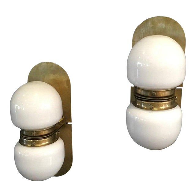 Vintage Art Deco Light Old Lamp Wall Sconces Fixture Brass & Milk Glass Shade Lamp Ship Light - a Pair For Sale