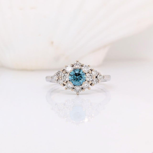 Blue Blue Diamond Ring With Earth Mined Diamond Accents: Solid 14k Gold, Round 4mm, Size 6.75 For Sale - Image 8 of 11