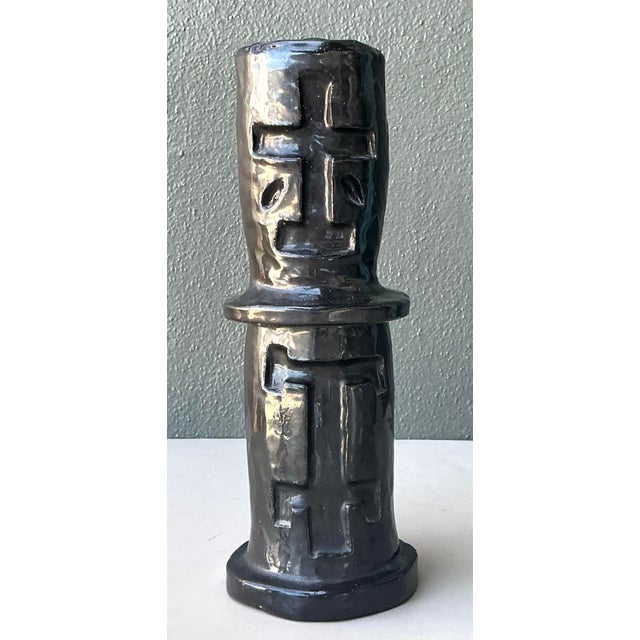 Vintage Glazed Ceramic Cross Vase For Sale - Image 4 of 12