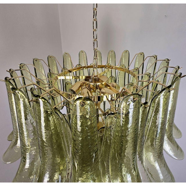 1980s Attributed to Mazzega Murano Glass Olive Green Petal Chandelier For Sale - Image 14 of 14