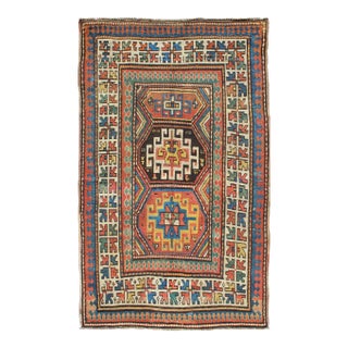 Late 19th Century Antique Kazak Carpet With Colorful Geometric Design For Sale