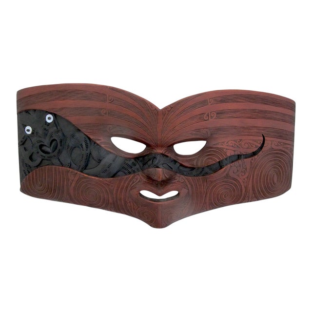 John Collins Maori New Zealand Ta Moko Carved Wood Whaikairo Rakau Mask For Sale