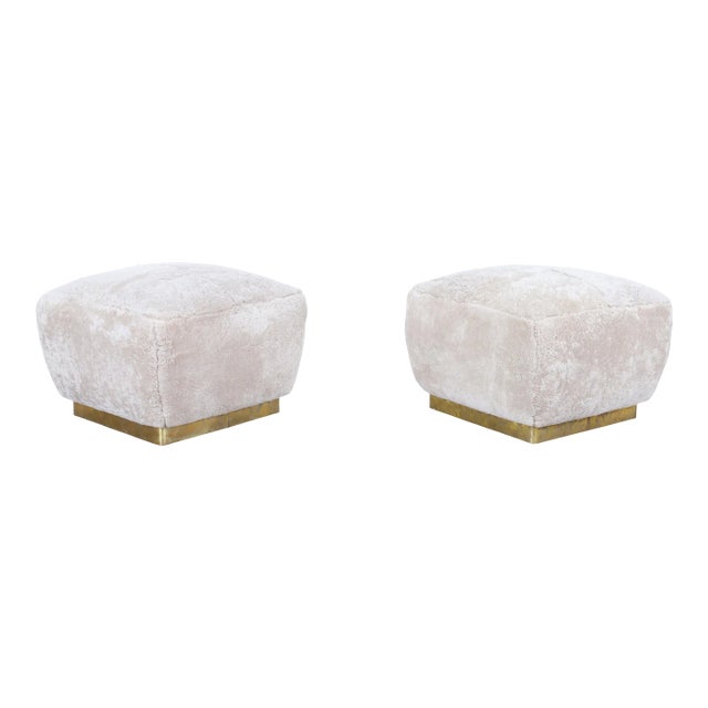 Vintage Oversized Shearling Ottomans / Stools by Marge Carson, 1980s For Sale