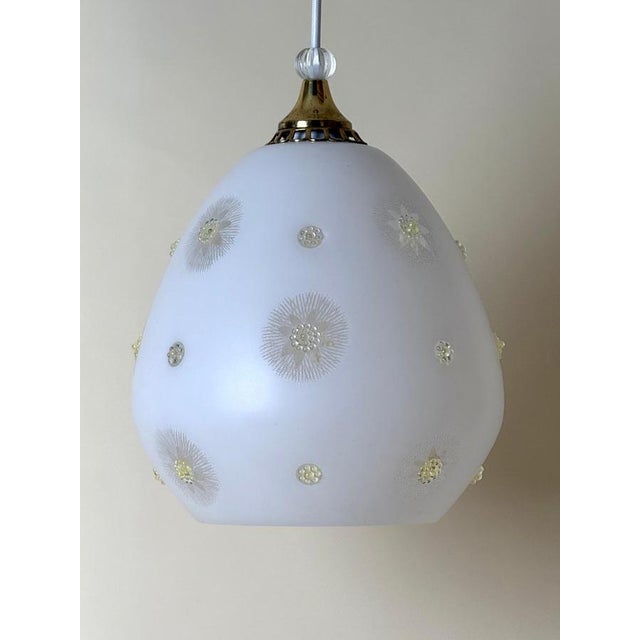 Swedish Milk Glass Pendant with Floral Motif and Brass in the style of Harald Notini, 1960s For Sale - Image 17 of 18