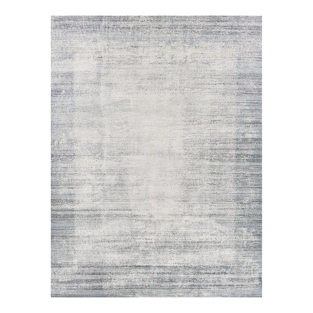 Exquisite Rugs Fine Pure Silk Hand-Knotted Silk White/Blue Rug-8'X10' For Sale
