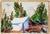 Staking a Tent, Modernist Landscape in Watercolor on Paper A vibrant watercolor landscape with a person staking a tent...