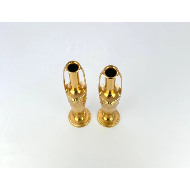 1900 - 1909 Antique Orivit Gilt Metal Vase Pair in Neoclassical Style For Sale - Image 5 of 10
