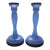 .Vintage 1930s Periwinkle Blue Depression Glass Candlestick Holders – Elegant Pair For Sale