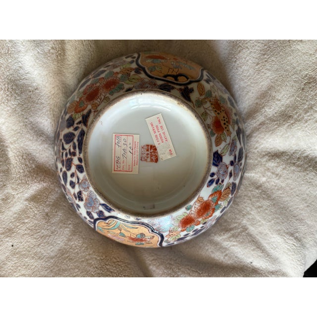 Early 20th Century Large 10” Chinese Imari Floral Punch Bowl - Blue, Iron Red & Gold Decor For Sale In Austin - Image 6 of 8