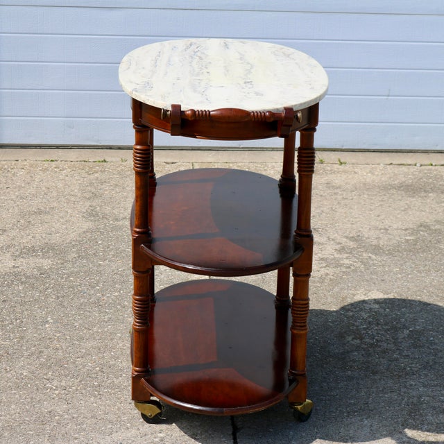 Vintage Marble Top Rolling Bar Cart by Pulaski For Sale - Image 4 of 15