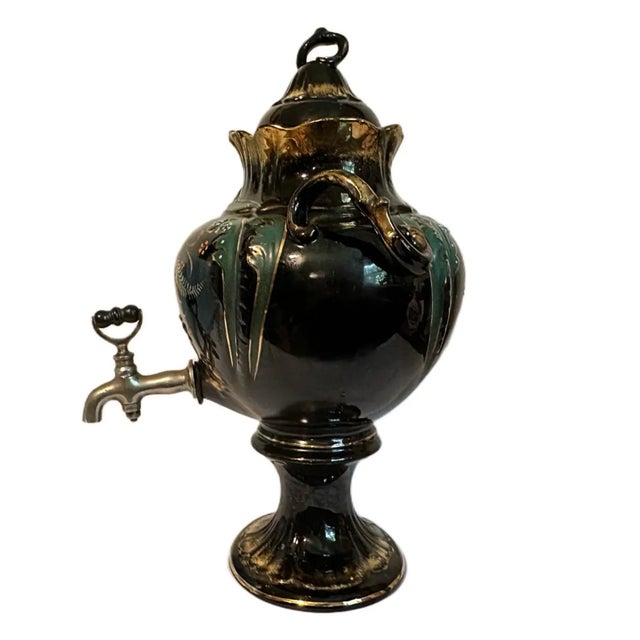 Antique 1880s Victorian Jackfield Pottery Gilt Samovar - English Tea Urn - England 19th century English Jackfield...