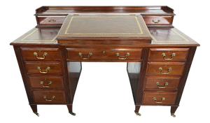 Vintage Mahogany Partners Desk with Leather Inlay and Brass Hardware