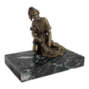 Antique Bronze French Magician Sculpture on Base