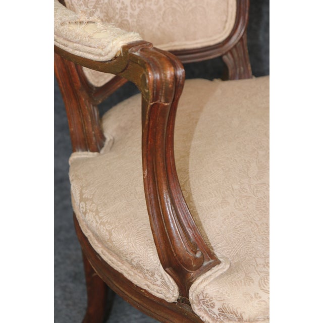 Wood 1940's Pair French Louis XV Style Carved Armchairs For Sale - Image 7 of 13