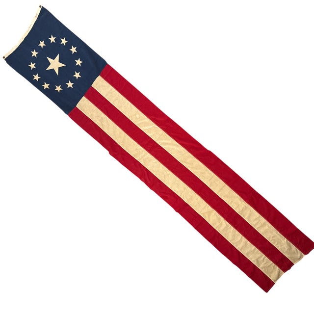 1950s Vintage 13 Star Betsey Ross Style Banner Flag by Hortie-Van - Pasadena – 2’ X 10’ For Sale - Image 5 of 7