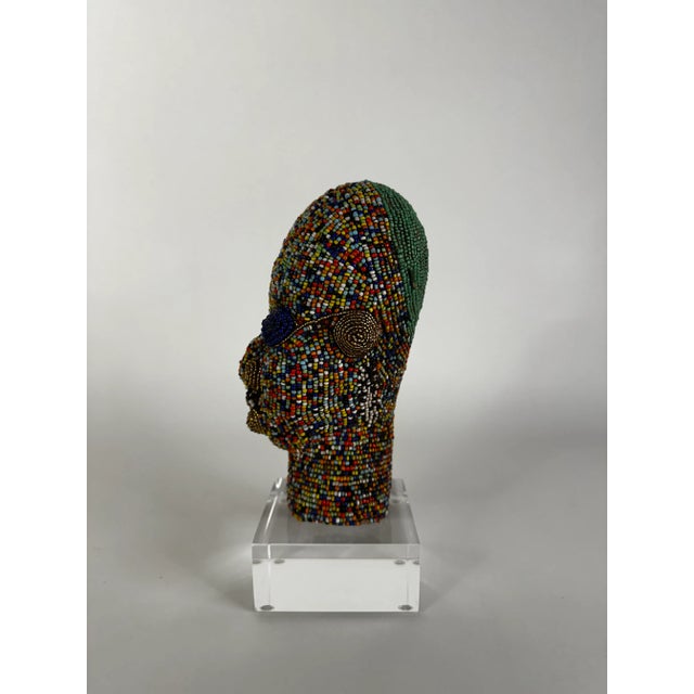 Mid 20th Century Mid 20th Century Beaded Head From Cameroon on Lucite Plinth For Sale - Image 5 of 6