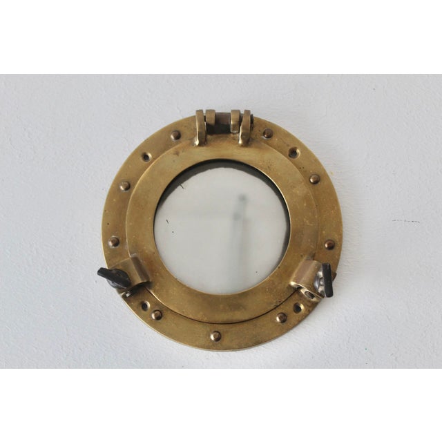 Vintage Small Scale Nautical Brass Port Hole Mirror Hollywood Regency For Sale - Image 10 of 10