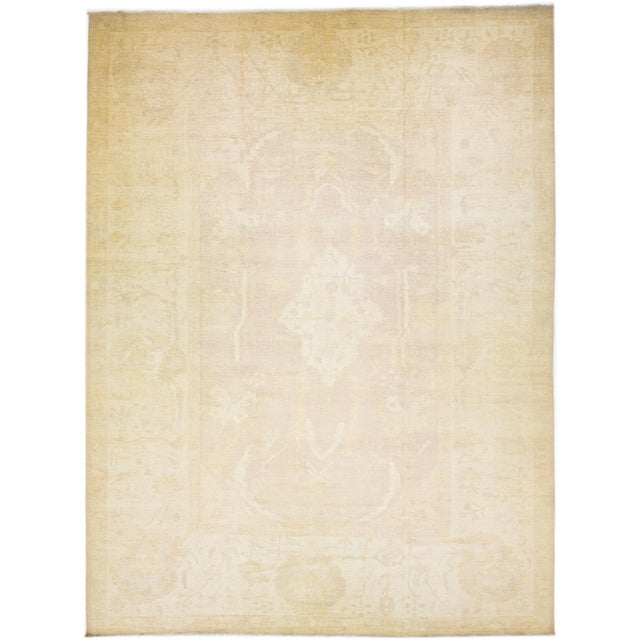 Textile 2010s Ovesize Modern Oushak Beige Wool Rug With Floral Design For Sale - Image 7 of 7