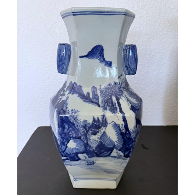 Beautiful trio of large, vintage Chinese blue and white porcelain vases. Each vase is intricately hand-painted in a rich...