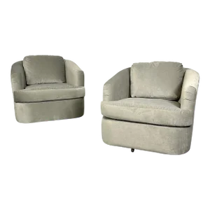 Pair of Velvet Mid-Century Modern Milo Baughman Style Swivel / Lounge Chairs