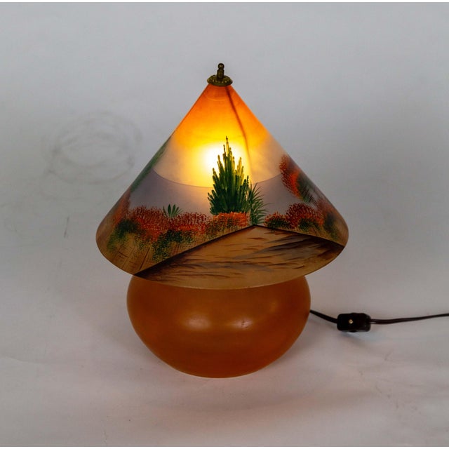 1930s 1930s Hand-Painted Czechoslovakian Glass Arts & Crafts Lamp For Sale - Image 5 of 10