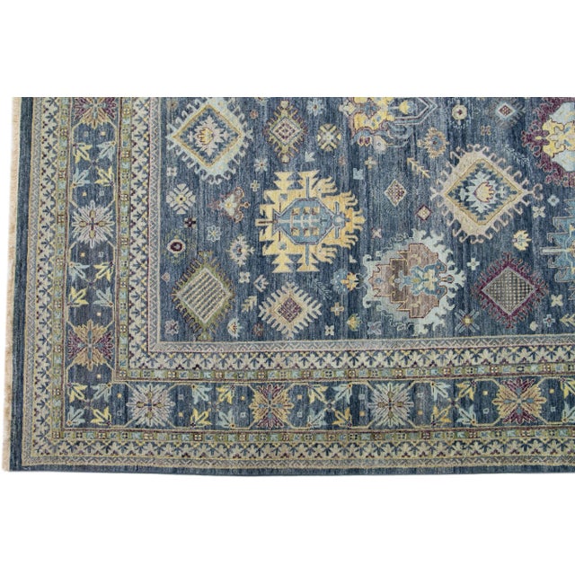 2020s Handmade Modern Designed Mahal Style Wool Rug in Navy Blue by Apadana For Sale - Image 4 of 7