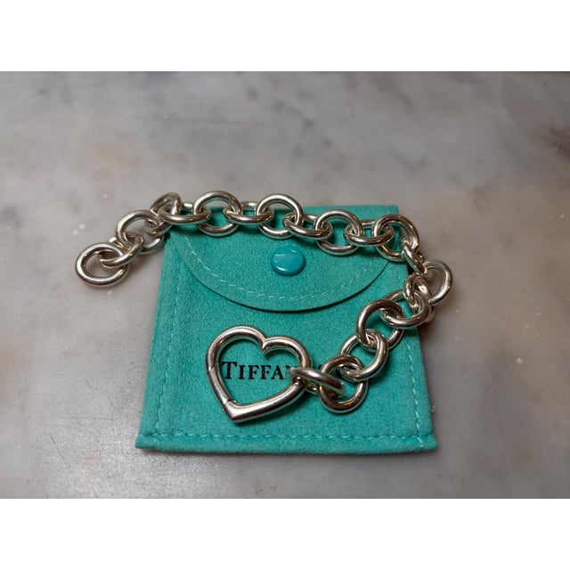 Silver Tiffany & Co. Sterling Silver Vintage Heart Clasp Round Link Bracelet 45.19g For Sale - Image 8 of 8