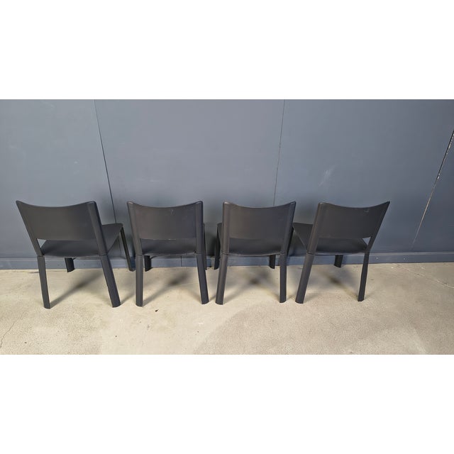 Vintage Black Leather Dining Chairs, Italy, 1980s, Set of 4 For Sale - Image 7 of 16