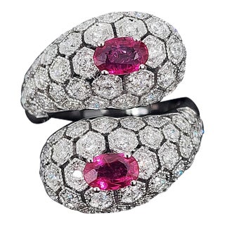 2.67 Ct Natural Ruby & Diamond Cocktail Ring, Size 6 For Sale