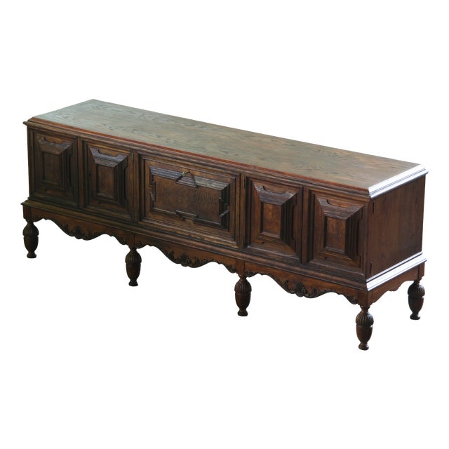 Large Vintage Brutalist Danish Dark Stained Oak Sideboard, 1940s For Sale