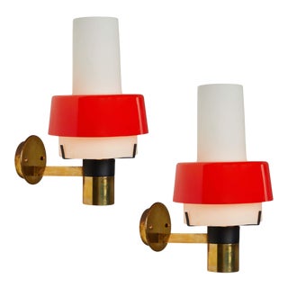 1950s Stilnovo Model 2079/1 Brass and Glass Sconces With Original Labels - a Pair For Sale