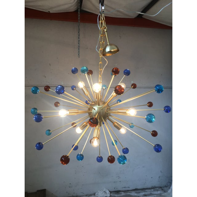 Murano Italian Murano Glass Sputnik Multicolors in Brushed Brass Chandelier For Sale - Image 4 of 13