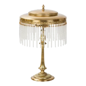 1950s Italian Brass Table Lamp With Hanging Crystals