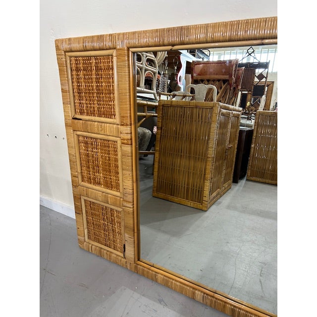 Boho Chic 20th Century Cane Rattan Wrapped Woven Mirror For Sale - Image 3 of 5